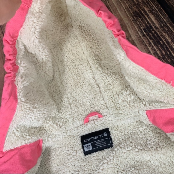 Carhartt Canvas Hooded Jacket Toddler Size S 7/8 Pink Sherpa Lined OJ9566-G - Picture 10 of 14